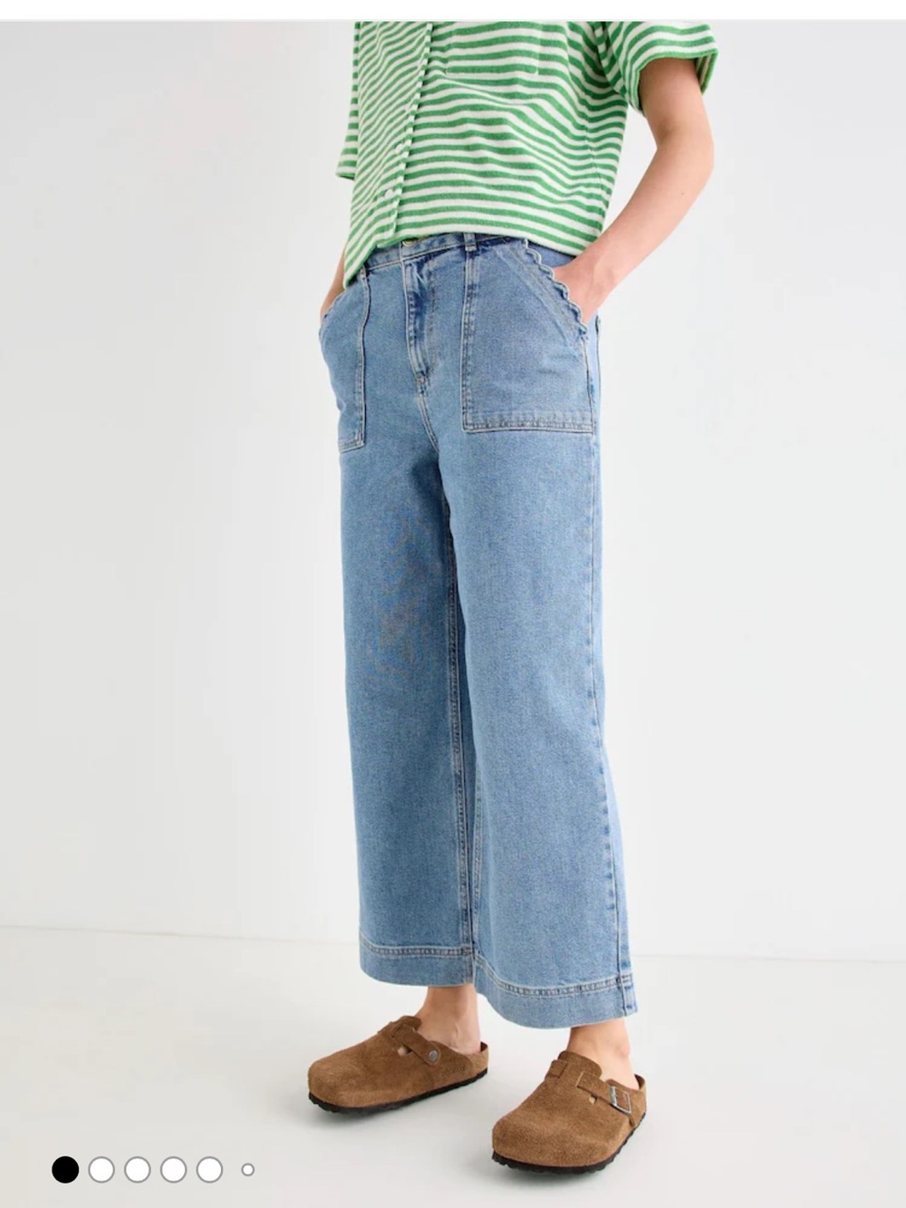 Oliver Bonas blue Denim Scalloped Pocket jeans cropped wide leg size 8